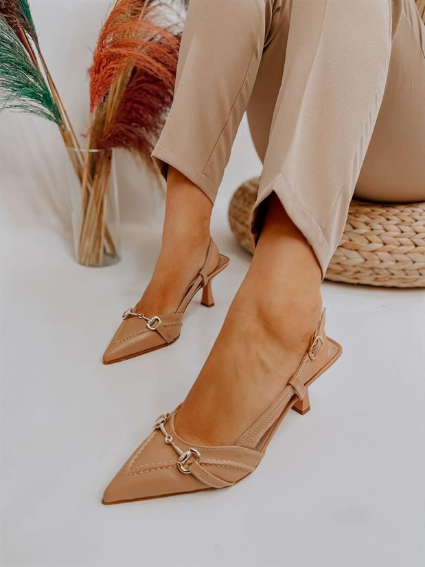 Ten Deri (Moss) Toka Detay Kadın Stiletto