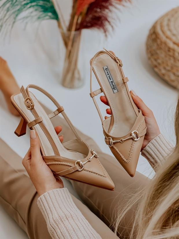 Ten Deri (Moss) Toka Detay Kadın Stiletto