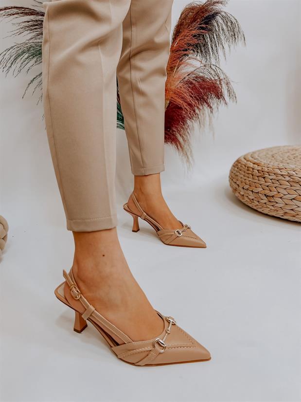Ten Deri (Moss) Toka Detay Kadın Stiletto