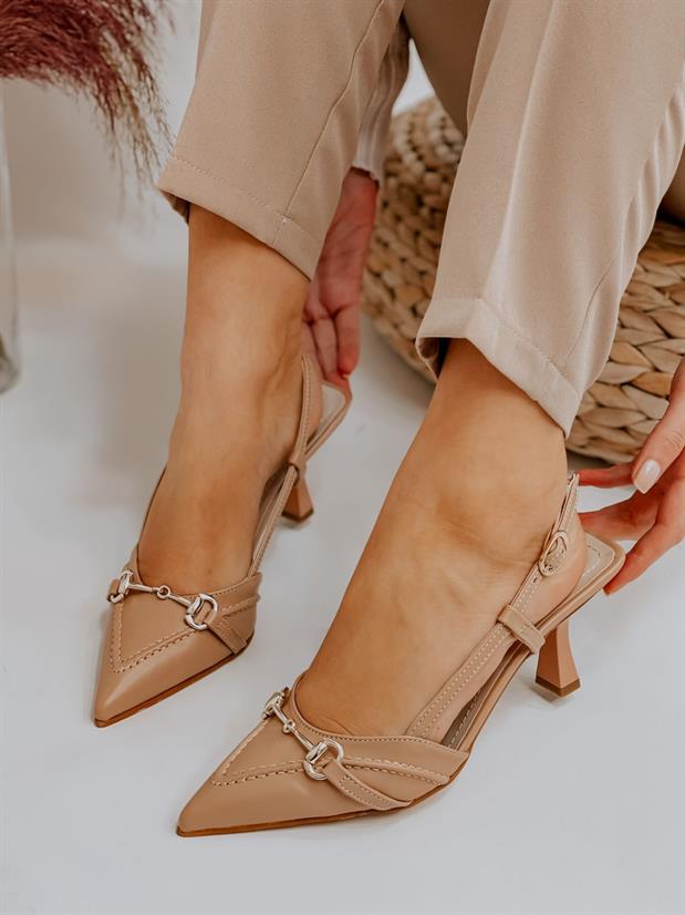 Ten Deri (Moss) Toka Detay Kadın Stiletto