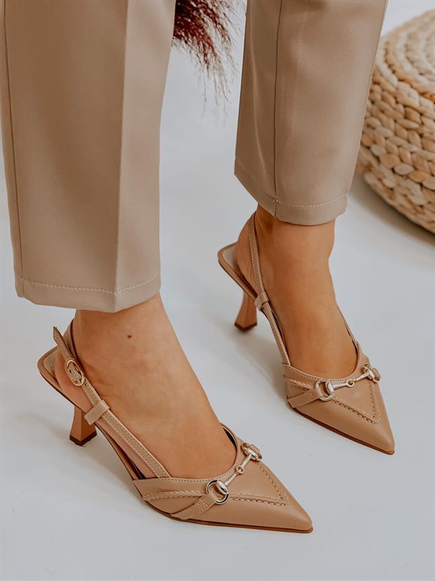 Ten Deri (Moss) Toka Detay Kadın Stiletto