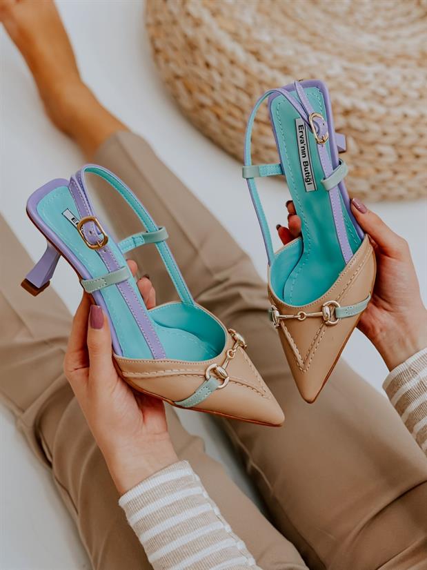 Ten Yeşil Deri (Moss) Toka Detay Kadın Stiletto