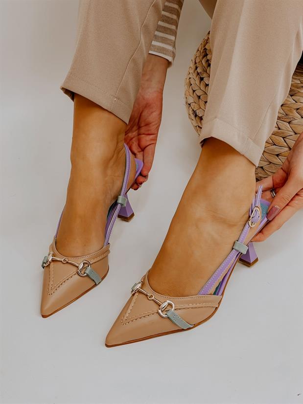 Ten Yeşil Deri (Moss) Toka Detay Kadın Stiletto