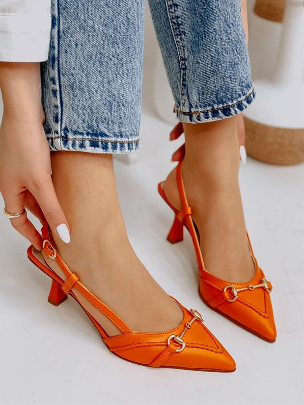 Turuncu Deri (Moss) Toka Detay Kadın Stiletto