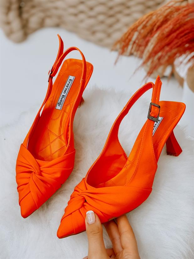 Turuncu Saten (Bow) Fiyonk Detay Kadın Stiletto