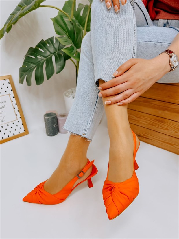 Turuncu Saten (Bow) Fiyonk Detay Kadın Stiletto