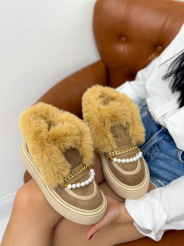 Vizon Süet (Loretta) Tüylü İnci Detay Kadın Bot