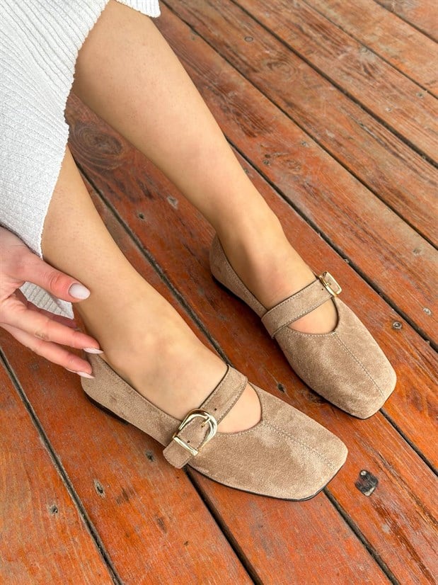 Vizon Süet (Silva) Lastik Toka Detay Kadın Babet