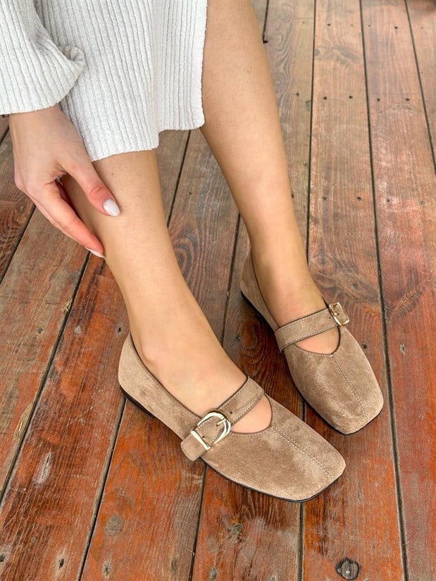 Vizon Süet (Silva) Lastik Toka Detay Kadın Babet