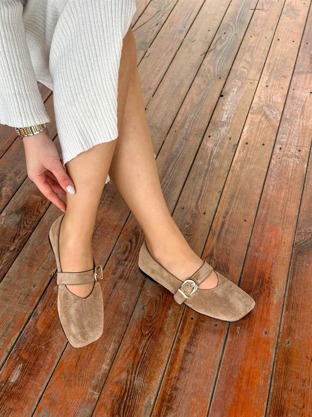 Vizon Süet (Silva) Lastik Toka Detay Kadın Babet