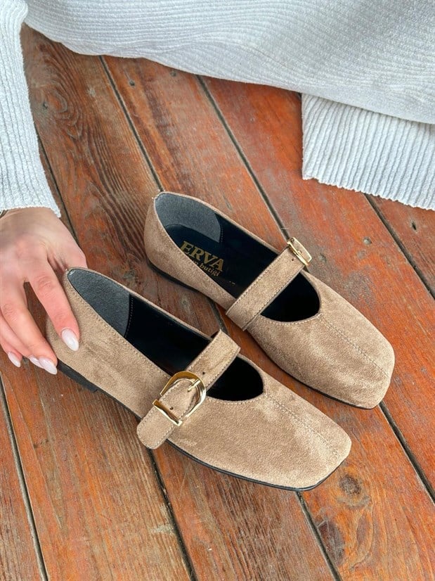 Vizon Süet (Silva) Lastik Toka Detay Kadın Babet