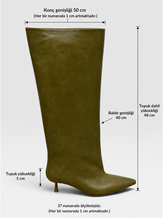 Yağ Yeşili Cilt (Veray) XL Oversize Kalın Baldır 5 Cm Mini Topuk Çizme