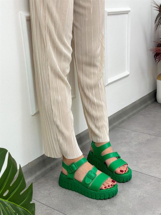 Yeşil Cilt (Francis) Toka Detay Kadın Sandalet