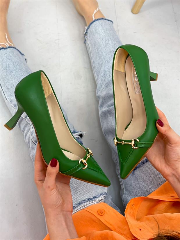 Yeşil Cilt (MossCross) Toka Detay Kadın Stiletto