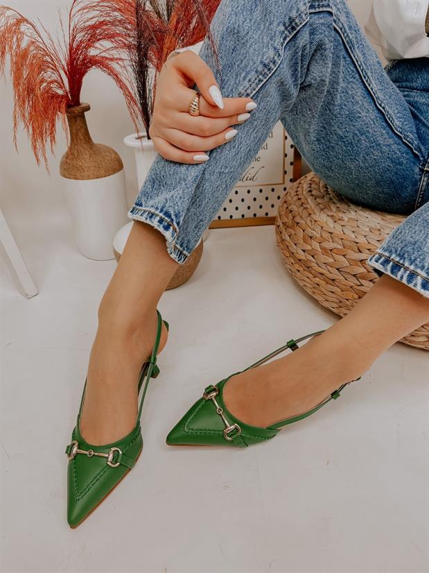 Yeşil Deri (Moss) Toka Detay Kadın Stiletto