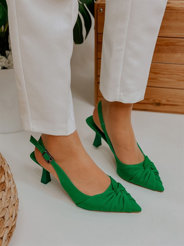Yeşil Saten (Bow) Fiyonk Detay Kadın Stiletto