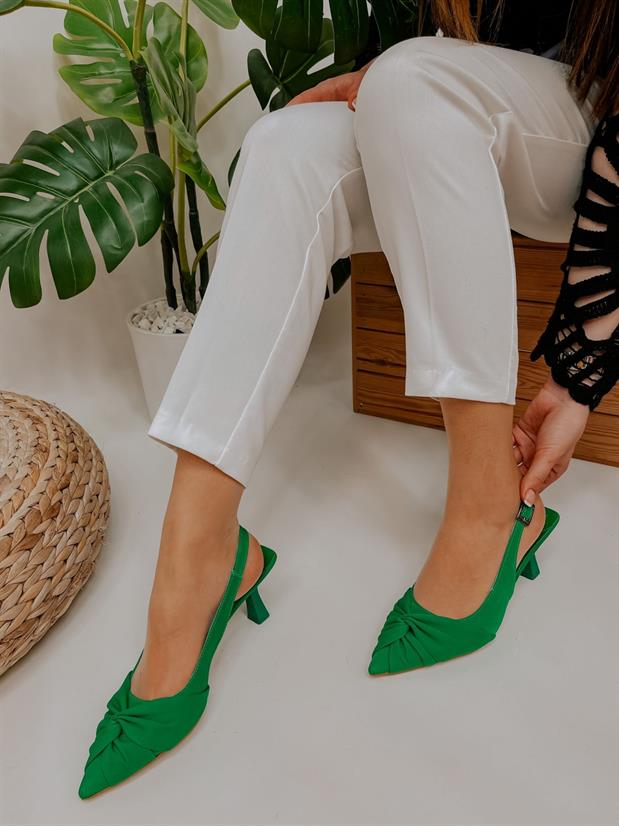 Yeşil Saten (Bow) Fiyonk Detay Kadın Stiletto