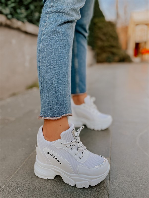 Beyaz Deri (Garry) Hologram Detay Kadın Sneakers