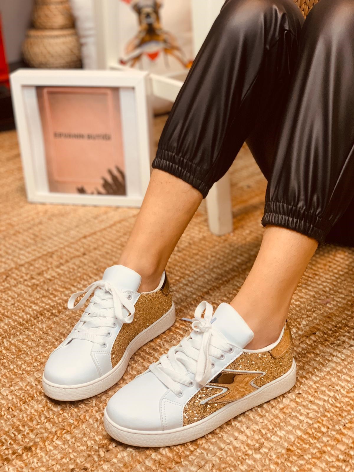 Beyaz-Gold (Flash) Kadın Spor Ayakkabı Sneakers l Erva'nın Butiği