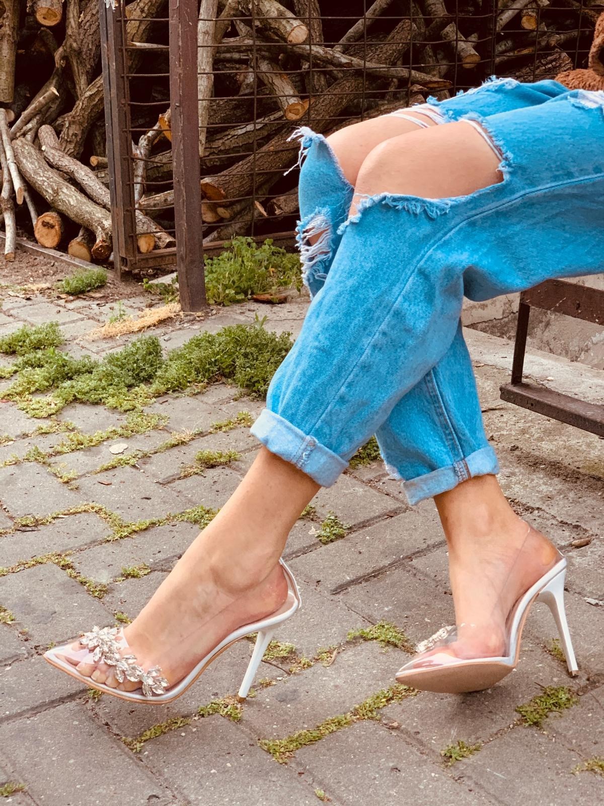 Beyaz Şeffaf - Taşlı (Gem Plus) Kadın Topuklu Ayakkabı Bayan Topuklu  Ayakkabı l Erva'nın Butiği