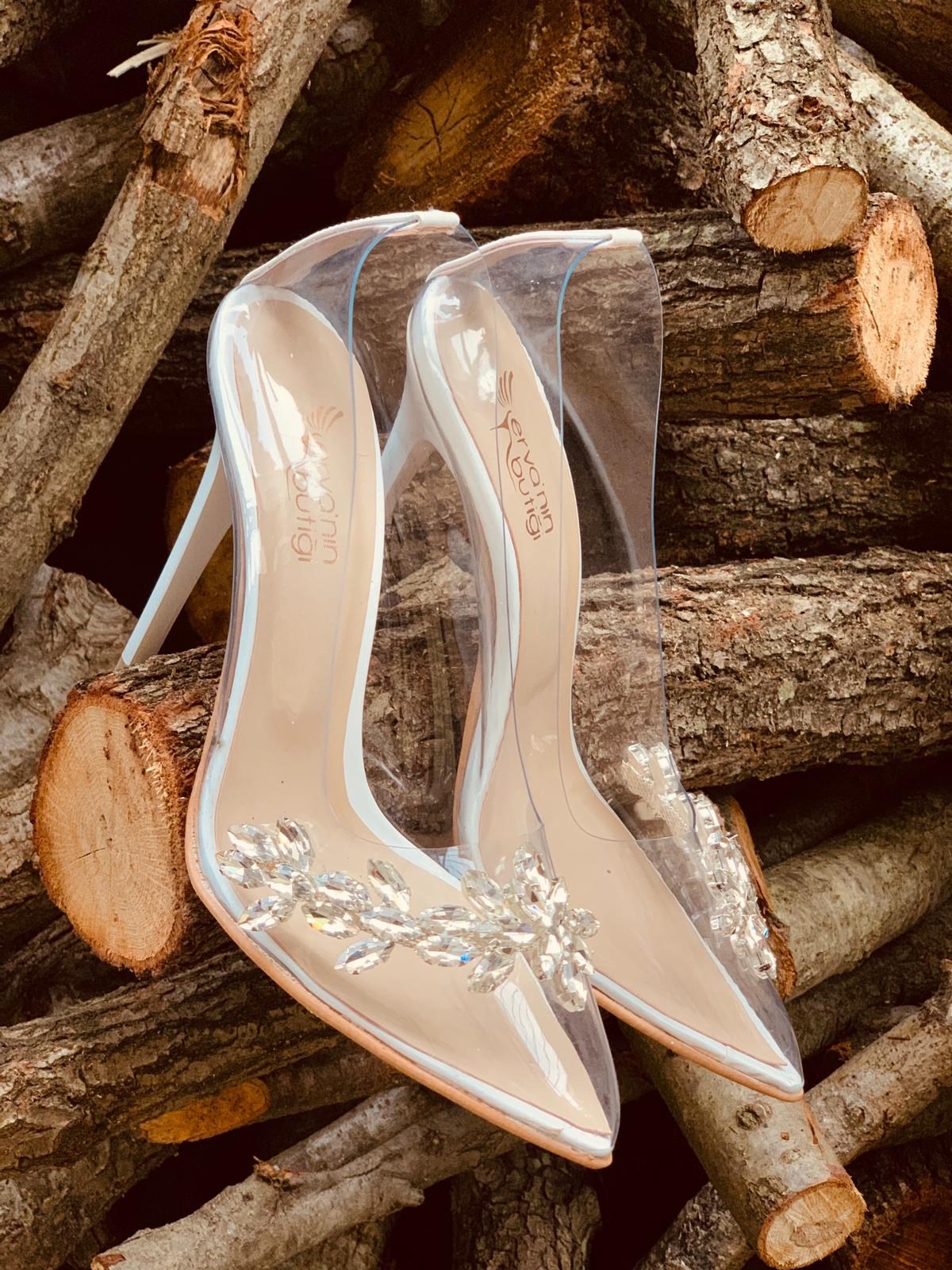 Beyaz Şeffaf - Taşlı (Gem Plus) Kadın Topuklu Ayakkabı Bayan Topuklu  Ayakkabı l Erva'nın Butiği