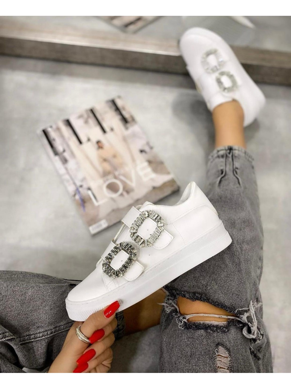 Beyaz Taşlı Spor Ayakkabı (Gues Plus) Kadın Sneakers l Erva'nın Butiği