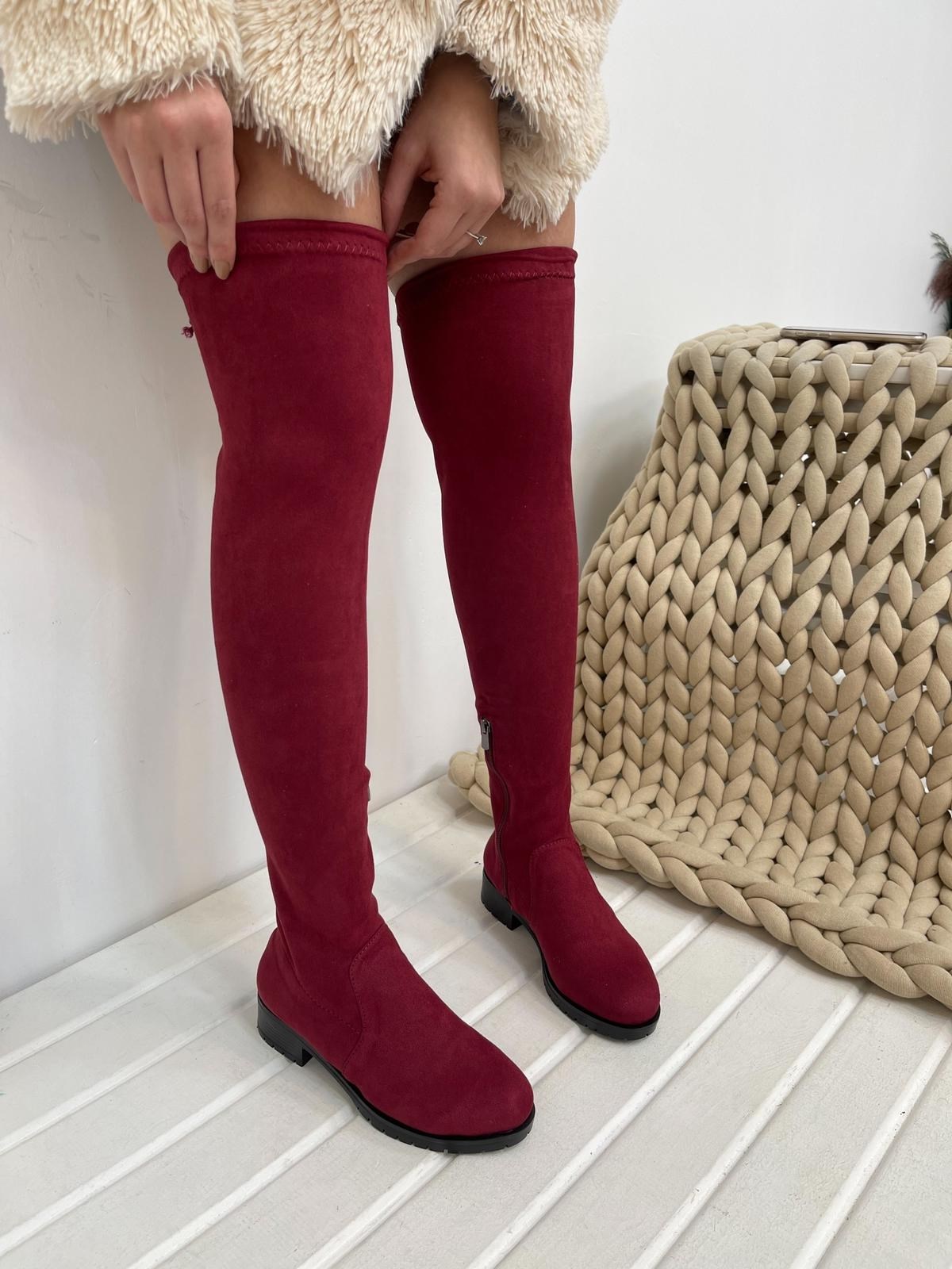 Bordo Süet (Chasty) Kadın Çorap Çizme