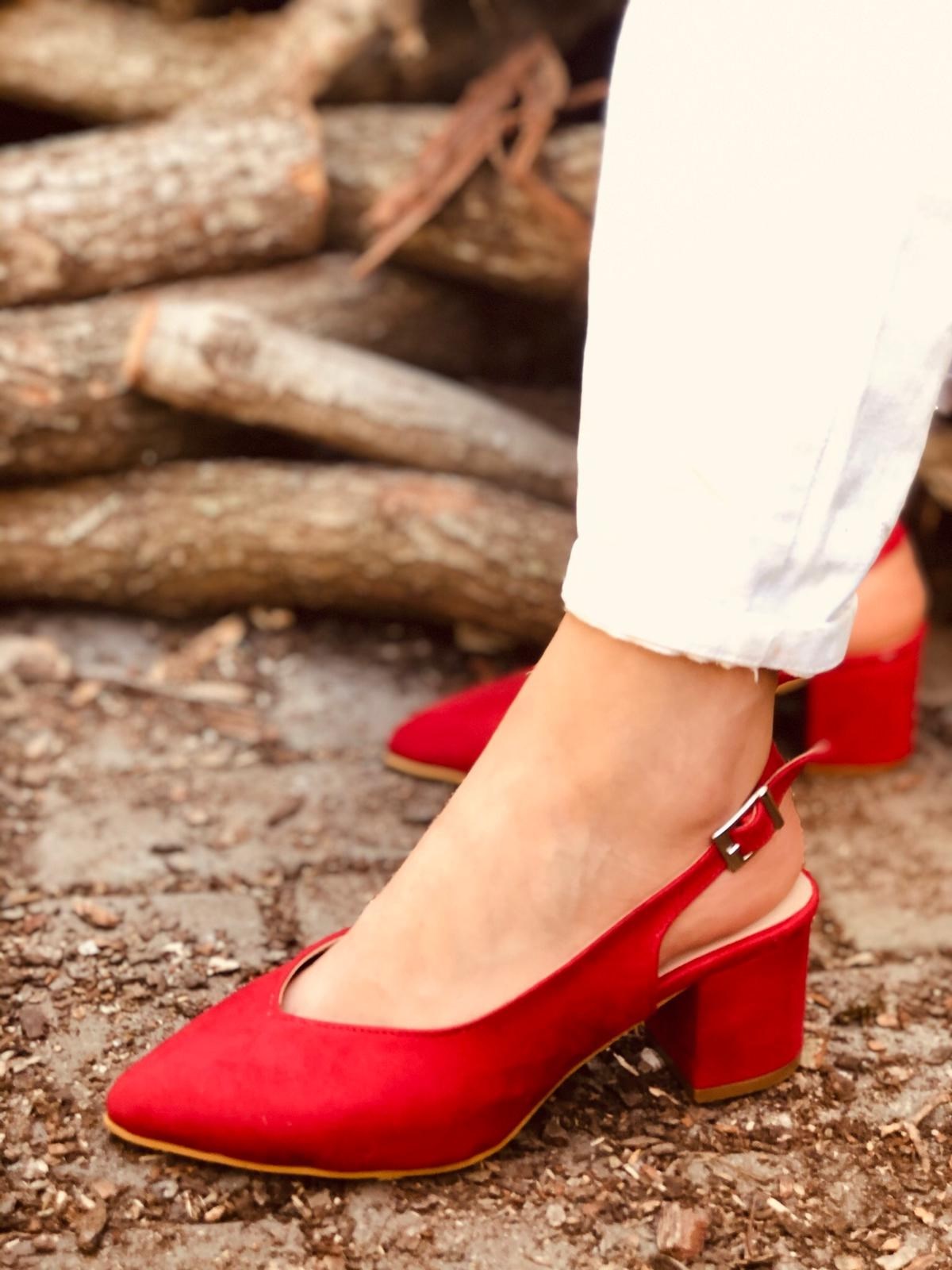 Kırmızı (Sanfa) Kadın Topuklu Ayakkabı Bayan Topuklu Ayakkabı l Erva'nın  Butiği