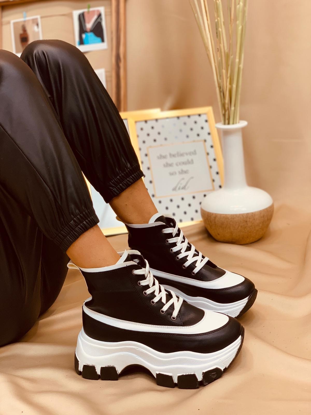 Siyah Beyaz (Juno) Kadın Spor Ayakkabı Sneakers l Erva'nın Butiği