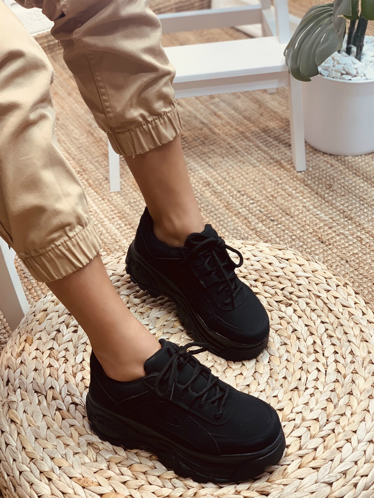 Siyah-Keten (Torty) Kadın Spor Ayakkabı Sneakers l Erva'nın Butiği