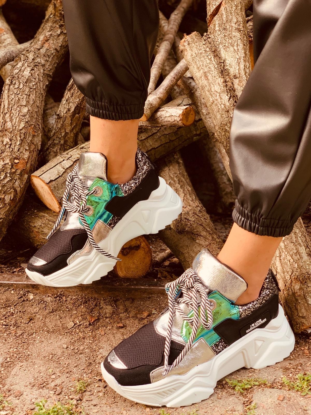 Siyah-Yeşil Hologram (Force) Kadın Spor Ayakkabı Sneakers l Erva'nın Butiği