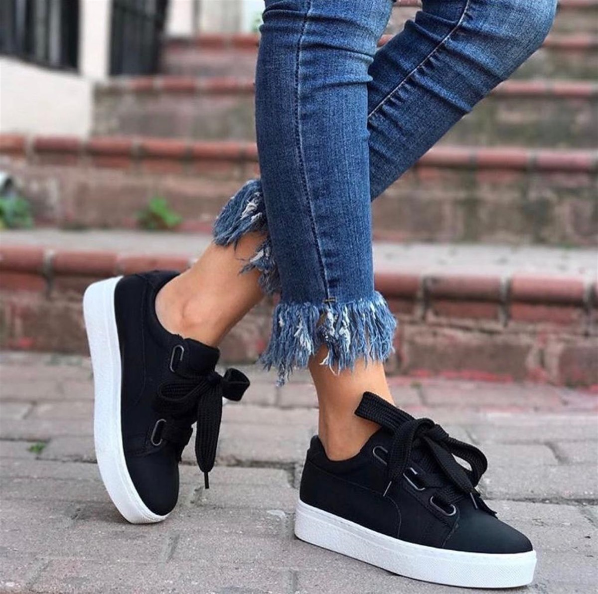 Spor Ayakkabı (Bingo) Siyah Süet Kadın Sneakers l Erva'nın Butiği