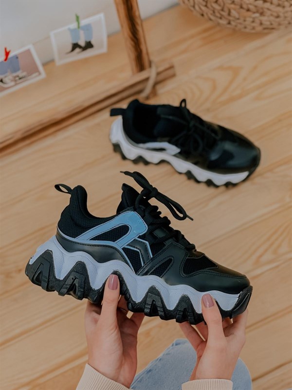 Siyah Reflektör (Ripple) Kadın Bağcıklı Sneakers