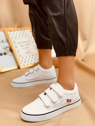 Beyaz Bantlı (Vans) Kadın Spor Ayakkabı Sneakers l Erva'nın Butiği