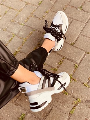Beyaz-Füme (Sentello) Kadın Spor Ayakkabı Sneakers