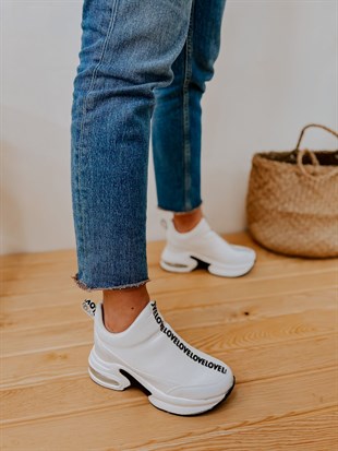 Beyaz Triko (Love) Kadın Sneakers