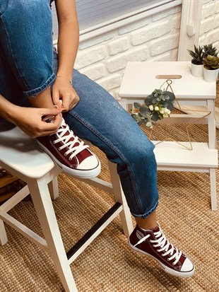 BOT BORDO (Converse) Kadın Spor Ayakkabı Sneakers l Erva'nın Butiği