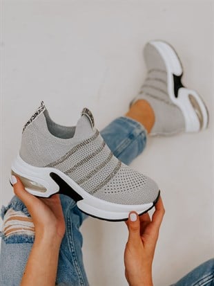 Gri Triko (Vegas) Taş Detay Kadın Sneakers