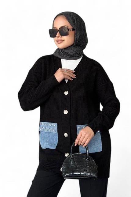 Kot Cepli Kazak Örme Triko Hırka-Siyah sistemayakkabi