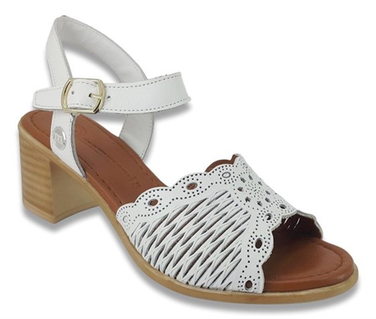 1035 Mammamia Hakiki Deri Günlük Kadın Sandalet-Beyaz-Sistem Ayakkabı Online