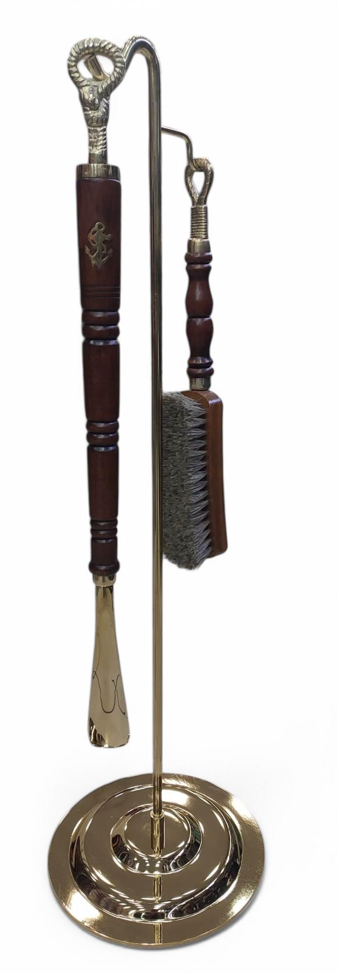 Ayakkabı Çekeceği Ahşap Tutacaklı  Fırçalı Set-Bronz sistemayakkabi