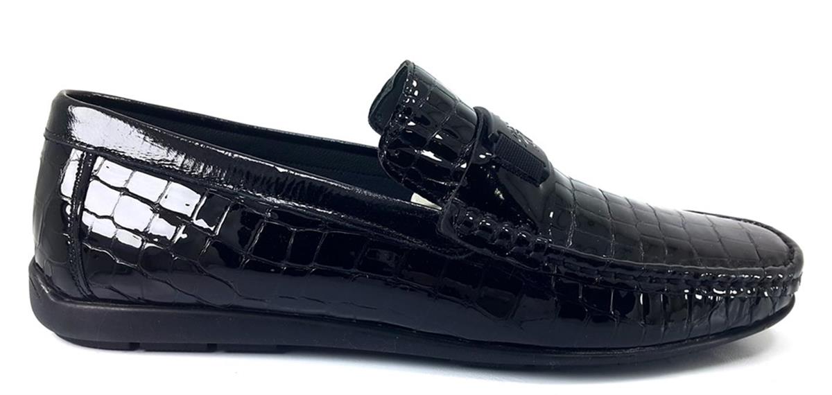 Fosco 2094 Günlük Hakiki Deri Erkek Babet Ayakkabı-Siyah Rugan-Siyah-Sistem  Ayakkabı Online