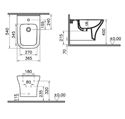 Vitra Zentrum Square Asma Bide, 54 Cm