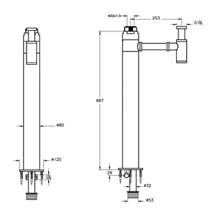 Vitra Origin Yerden Lavabo Sifonu (Uzun) Mat Siyah