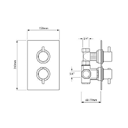 Bocchi Ankastre Termostatik Duş Bataryası 2 Çıkışlı, 150x240 mm