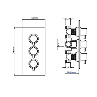 Bocchi Ankastre Termostatik Duş Bataryası 3 Çıkışlı, 150x300 mm