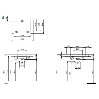 Bocchi Bedensel Engelli Lavabosu 65 cm, Parlak Siyah