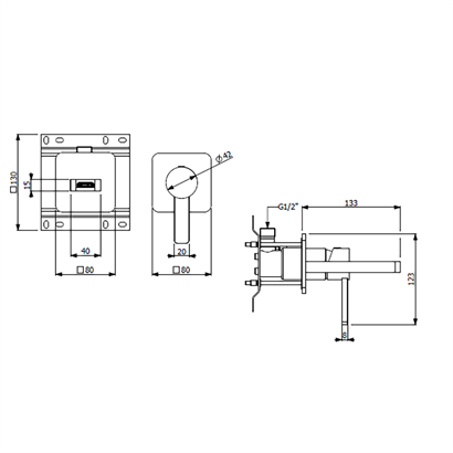 Bocchi Canyon Çift Delikli Krom Ankastre Lavabo Bataryası