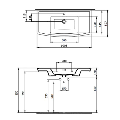 Bocchi Classico Lavita Lavabo 100 cm Mat Siyah