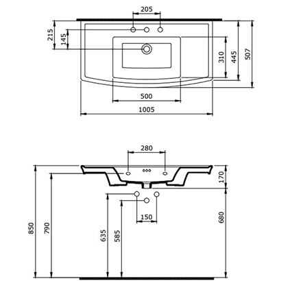 Bocchi Classico Lavita Lavabo 100 cm Mat Siyah